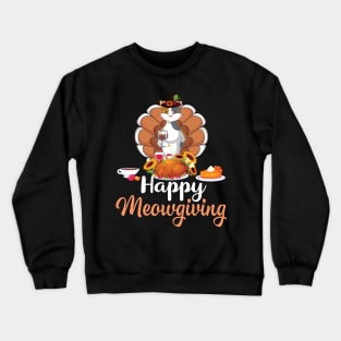 Cat Pilgrim Turkey Wine Pie Happy Thanksgiving Meowgiving Crewneck Sweatshirt